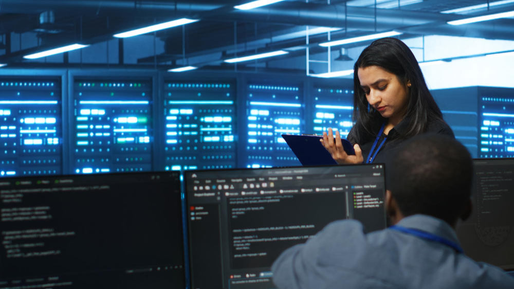 Cybersecurity professionals working in data center